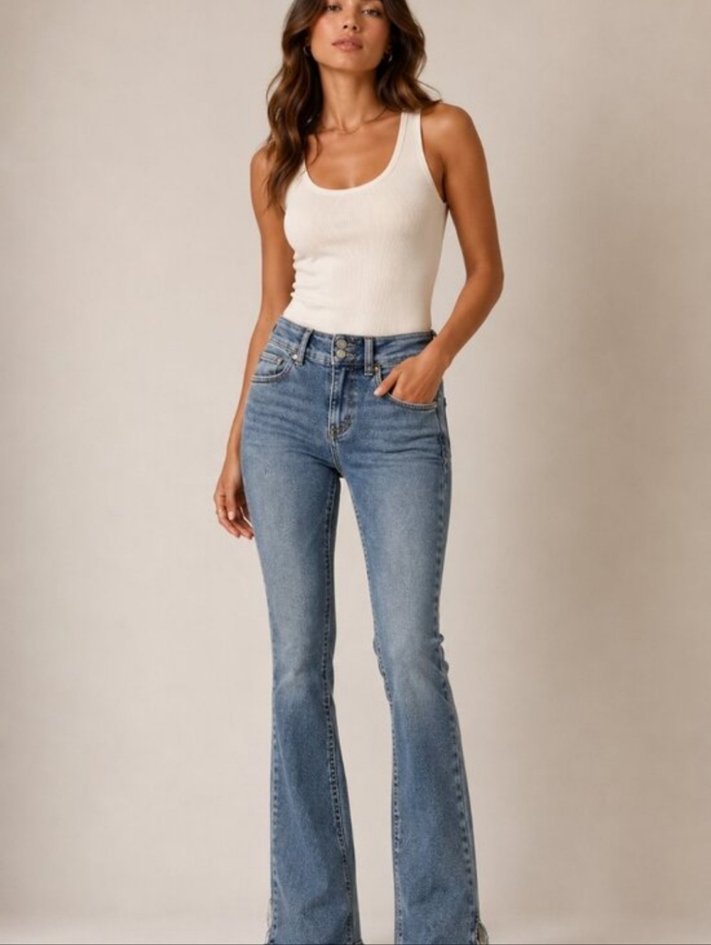 We The Free Shayla Mid-Rise Bootcut Jeans in Med-wash Stretch Boho Rodeo